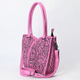ADBG1473C Pink Hand-Tooled Leather Tote Bag - Western Floral Dual Strap by American Darling