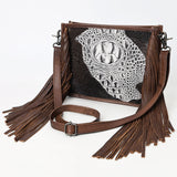 ADBG1565 Croc Embossed Leather Fringe Crossbody - Western Statement Purse