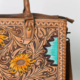 ADBG235 Hand Tooled Floral Leather Tote Bag with Adjustable Shoulder Strap