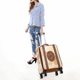 ADBG1575 Large Western Rolling Luggage - Light Hair-On Hide with Tooled Leather Accents