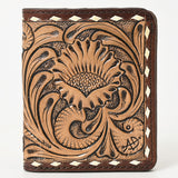 ADBG1249 Hand-Tooled Leather Wallet - Western Floral Carving with Stud Accents