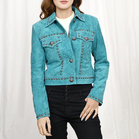 ADJKT040 Genuine Leather Women Shirt Jacket Dress