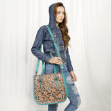 ADBG1478 Tooled Leather Western Tote Bag with Croc Embossed Accents - American Darling Handcrafted