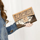 ADBGZ842 Hand-Tooled Leather & Cowhide Western Wallet Clutch American Darling