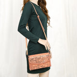 ADBG1133 Hand-Tooled Western Leather Crossbody Wallet-Genuine Cowhide Bag by American Darling