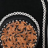 ADBG1546 Black Suede Western Backpack with Round Tooled Leather & Fringe