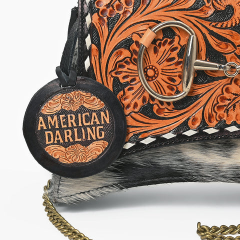 ADBGA1207 American Darling Western Hair On Hide Hand Tooled Leather Crossbody Purse