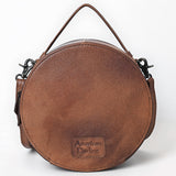 ADBG1785 Round Tooled Leather Canteen Bag with Southwestern Wool Pattern & Top Handle
