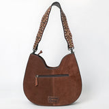 ADBG1720 Suede Hobo Bag with Hand Tooled Leather Strap & White Stitch Detailing
