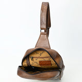ADBG1555 Tooled Leather & Cowhide Sling Bag - Western Floral Design