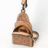 ADBG1542 Hand-Tooled Leather Sling Backpack - Western Crossbody Daypack