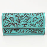 ADBGZ788 Hand-Tooled Leather Long Wallet - Western Floral Design