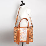 LC-ADBG230 Hand Tooled Leather Tote Bag with Hair-On Cowhide & Hand-Painted Floral Design