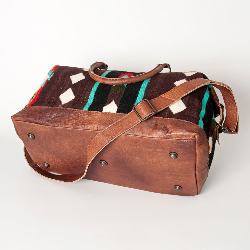 ADBG460 Southwestern Wool & Leather Duffel Bag Handwoven Saddle Blanket Travel Tote