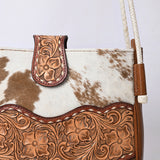 ADBG1485 Cowhide and Tooled Leather Shoulder Bag with Western Rope Strap