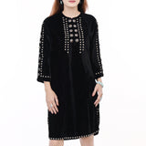 ADDR006 Women's Black Velvet Western Dress with Studded Detailing