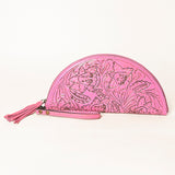 LC-ADBG1233H Hand-Tooled Leather Clutch - Semi-Circle Wristlet with Tassel