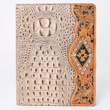 LC-ADBG1040 Crocodile Embossed Leather Portfolio with Hand Tooled Floral Accents-Eleanor Western Edition