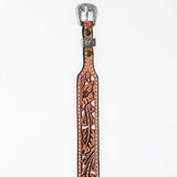 ADHTBR132 Natural Tooled Leather Western Hatband with White Lace Inlay & Silver Buckle