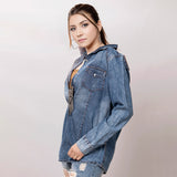 LC-ADSH022 Genuine leather Women Denim shirt jacket dress
