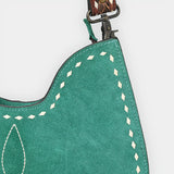 ADBG1720 Suede Hobo Bag with Hand Tooled Leather Strap & White Stitch Detailing