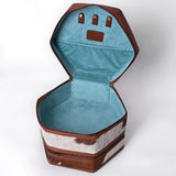 ADBGA781 Hexagon Tooled Leather & Cowhide Western Travel Case – Dual Zippers with Handle