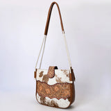 ADBG1485 Cowhide and Tooled Leather Shoulder Bag with Western Rope Strap