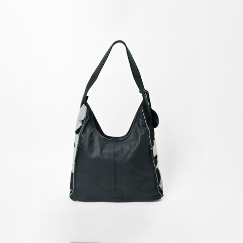 ADBGA1127 American Darling Black & White Hair-On Hide Leather Hobo Shoulder Bag