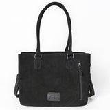 ADBG1629 Black Suede Western Tote Bag with White Stitch Embroidery & Shoulder Strap