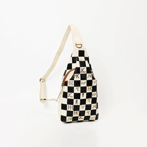 ADBGM914 American Darling Checkered Hair on Leather Sling Bag