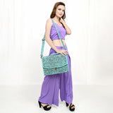 ADBG1437 Handtooled Leather Messenger Bag - Floral Carved Western Satchel