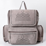 ADBGA795 Suede Western Backpack - White Embroidered Stitch Design with Multi-Pockets