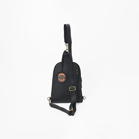 ADBGA1422 Genuine Leather Hair On Hide Longhorn Skull Western Sling Backpack Bag
