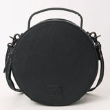 ADBG1684 Round Black Quilted Leather Canteen Bag with Floral Tooled Border - American Darling