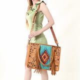 LC-ADBG230 Hand Tooled Leather Tote Bag with Southwestern Saddle Blanket Accent & Floral Detailing
