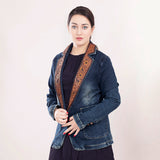 LC-ADBZ021 Genuine leather Women Denim Blazer dress jacket