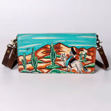 LC-ADBGM169AP6 Hand-Painted Western Leather Crossbody Bag – Desert Cowgirl Landscape