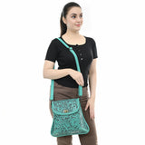 ADBG1496 Hand-Tooled Leather Crossbody Bag - Western Floral with Whipstitch & Turn Lock