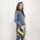 ADBG1315 Western Cowhide Saddle Bag - Tooled Leather Crossbody Purse