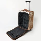 ADBG1575 Large Western Rolling Luggage - Light Hair-On Hide with Tooled Leather Accents