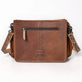 ADBG323 Hand-Tooled Leather Crossbody Bag with Floral Daisies & Fringe Strap | American Darling