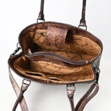 ADBG1532 Metallic Bronze Tooled Leather Tote Bag - All-Over Western Floral Design