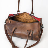 ADBG1562A Red & Brown Croc Embossed Leather Barrel Bag - Western Weekender Style