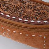 ADBG1660 Tan Suede Western Fanny Bag with Embroidery & Tooled Leather Accent