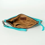 LC-ADBG344 Embossed Leather Wristlet Western Fringe Clutch with Tooled Floral Design