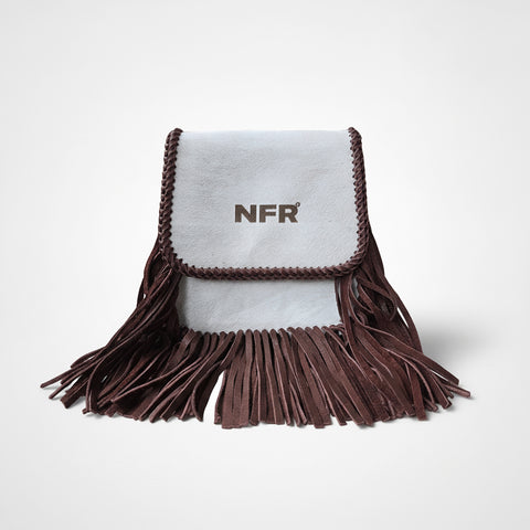 Official PRCA & NFR Licensed Collection-Western Cowhide White & Brown Fringe Leather Shoulder Bag