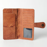 ADBG487 Tooled Leather & Hair-On Cowhide Wallet with Turquoise Inlay Floral Design