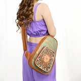 ADBG1146 Cowhide Leather Western Sling Bag with Hand-Tooled Pocket - Eleanor Edition by American Darling