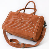 ADBG1585 Suede Embroidered Duffel Handbag - Western Weekender with Top Handles & Shoulder Strap