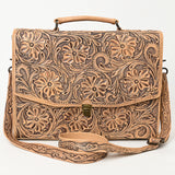 ADBG1437 Handtooled Leather Messenger Bag - Floral Carved Western Satchel